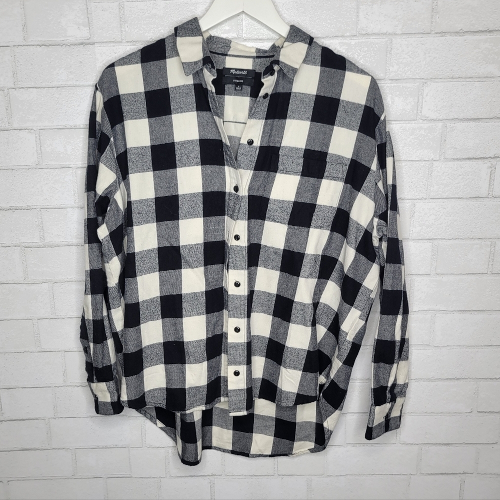 Madewell Black White Check Button Down Flannel Shirt